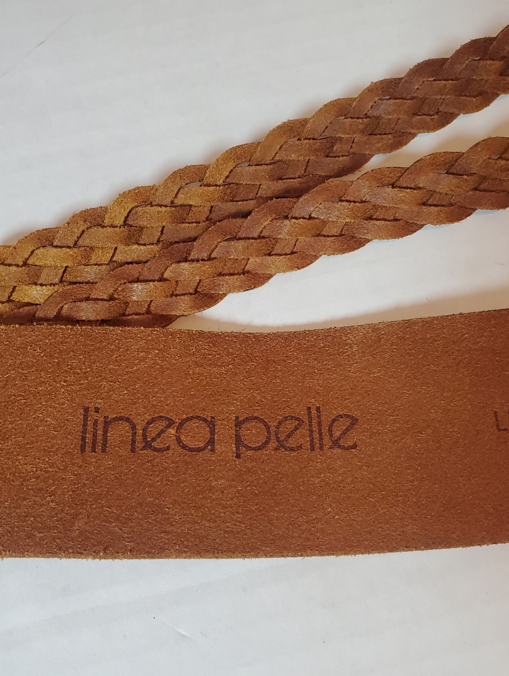 Linea Pelle Genuine Leather Women's Wide Braided Belt Boho Size Medium Brown - Picture 6 of 9